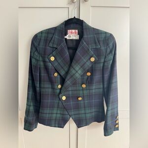 Vintage Rafaella 100% Wool Plaid Blazer Size 6 Petite Gold Button Preppy Jacket